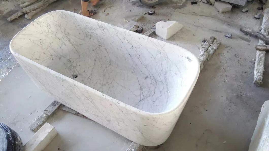 Bathroom Design Luxury Carrara White Marble Freestanding Stone Bathtub