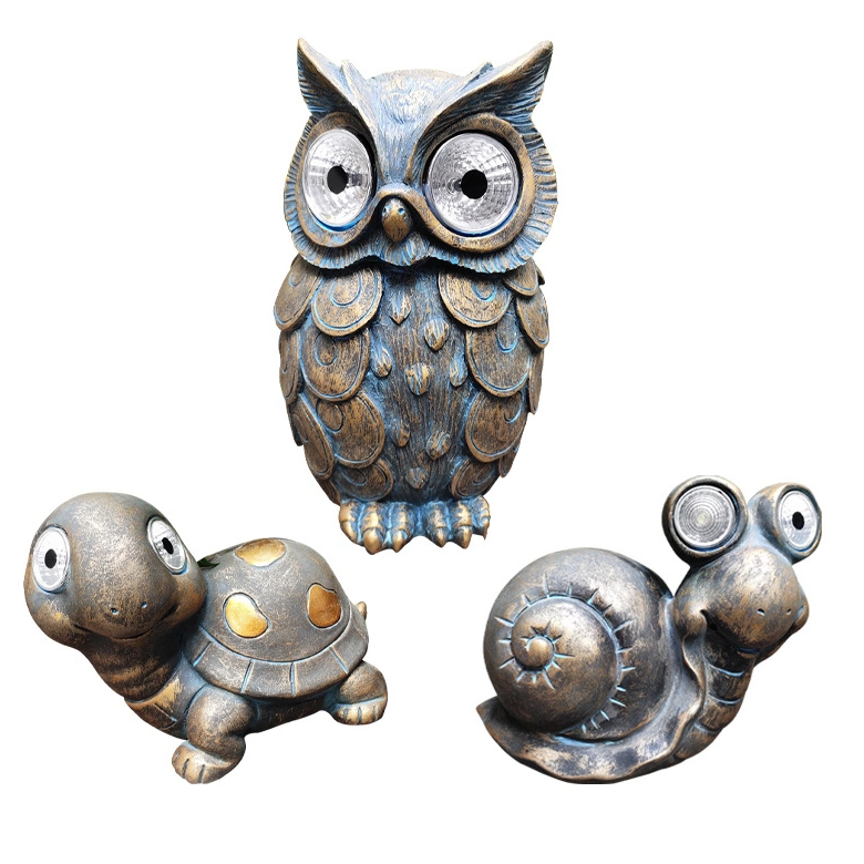 Garden Decoration Animal Tortoise, Owl Sculpture Solar Lights, Resin Crafts for Outdoor Decor Garden Decoration