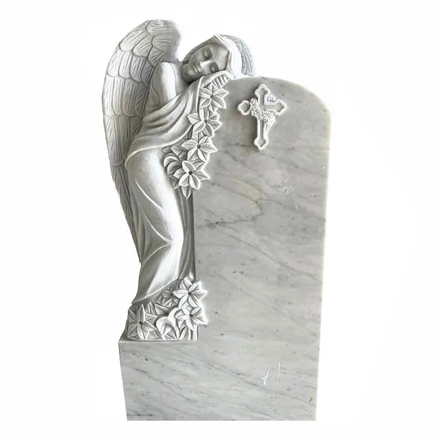 Religious Gravestone Italian Marble Headstone Angel Carving Tombstone