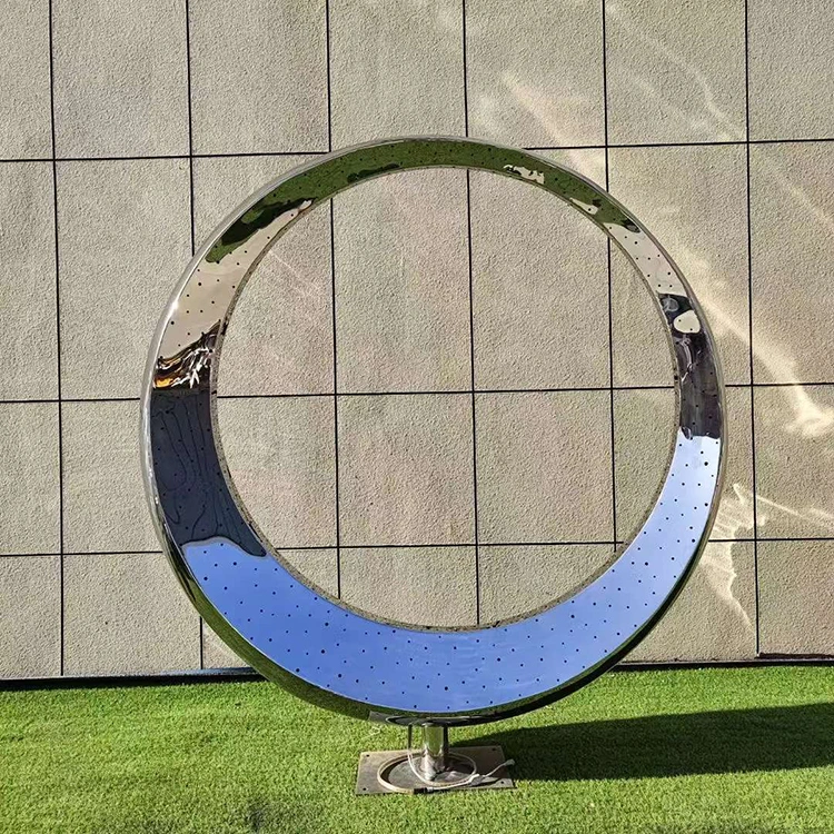 Outdoor Large Size Modern Garden Decoration Mirror Polishing Circle Design Metal Art Stainless Steel Sculpture