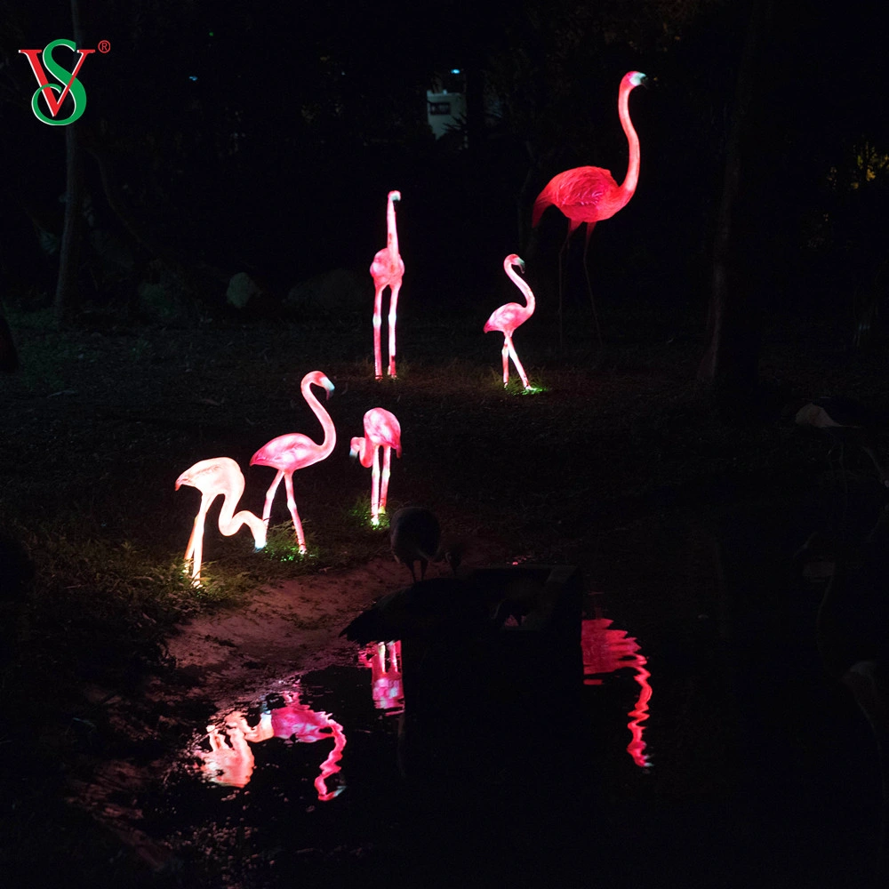 Fiberglass Resin Flamingo Statue with Light for Park Decoration