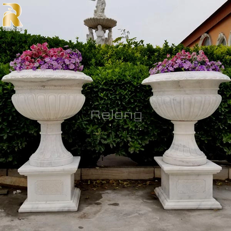 Home Decoration Natural White Pair of Marble Flowerpot Wholesaler