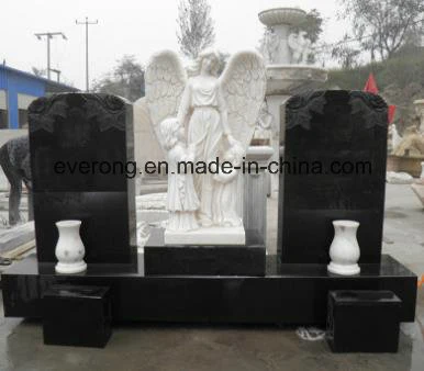 White Marble Carving Sitting Angel Statue Tombstone for Gravestone /Monument