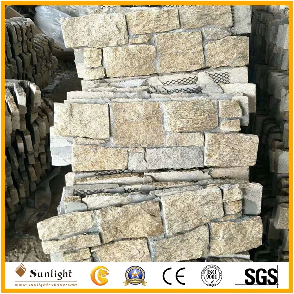 Yellow Natural Rusty Slate Veneer Culture Stack Stone for Wall Cladding