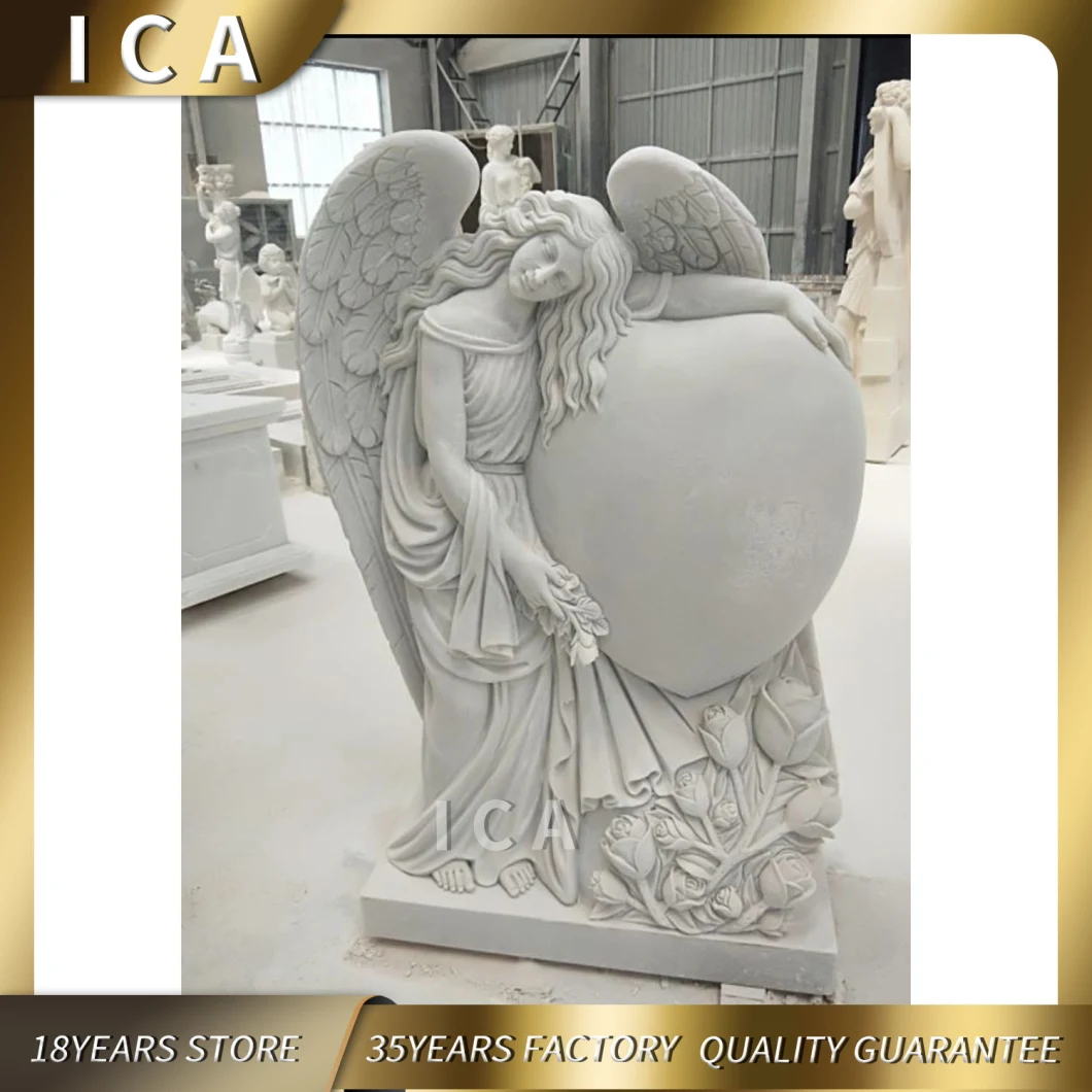 Western Marble Stone Angel Heart Headstone Monument Tombstone