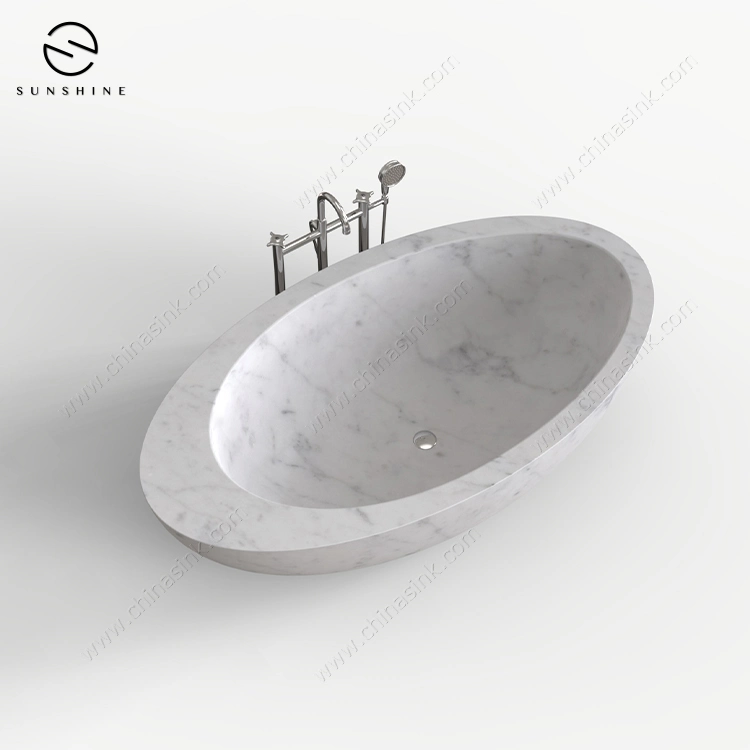 Direct Factory High Quality Handmade White Carrara Marble Free Standanding Oval Bathtub