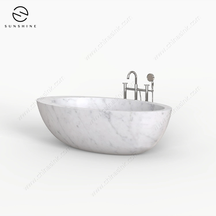 Direct Factory High Quality Handmade White Carrara Marble Free Standanding Oval Bathtub