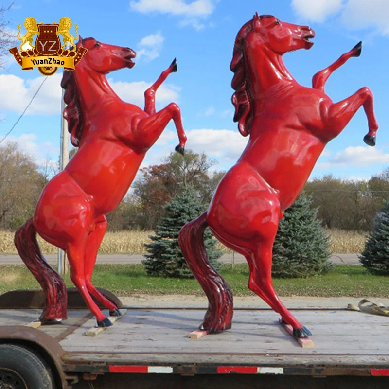 Custom Red Life Size Fiberglass Horse Statue for Outdoor Park Decoration