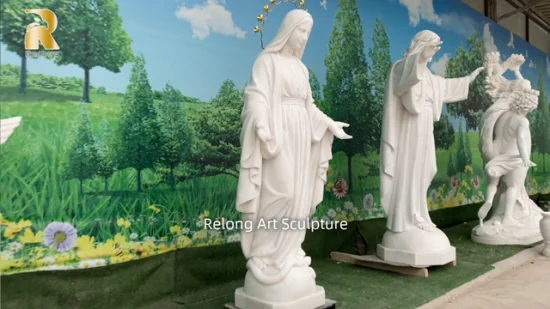 Изготовленные на заказ на открытом воздухе религиозные мраморные каменные скульптуры, вырезанная вручную белая мраморная классическая статуя Мэри