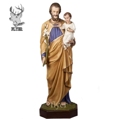 Религиозная церковная фигура из стекловолокна, статуя Святого Иосифа и младенца Иисуса.
