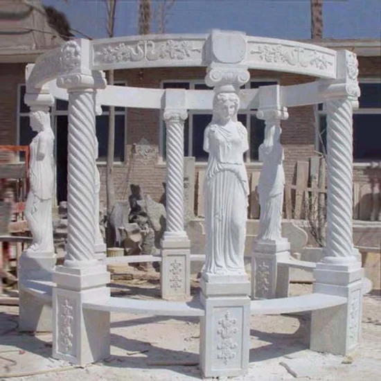 Уличная садовая мебель, павильон из камня и мрамора в натуральную величину с железным куполом.